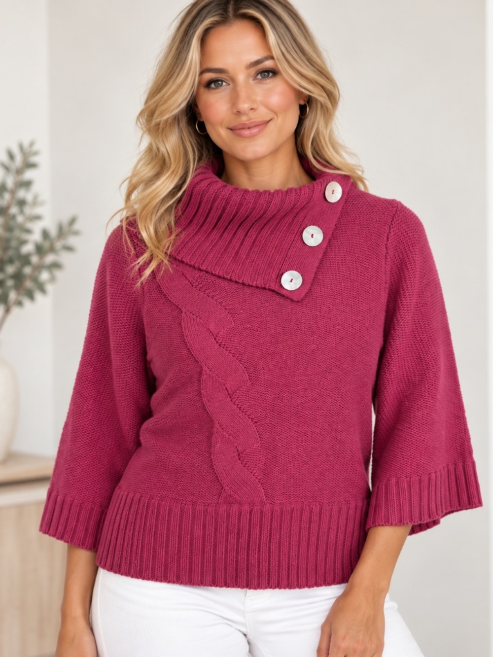 Sundance fuchsia pink cable-knit sweater